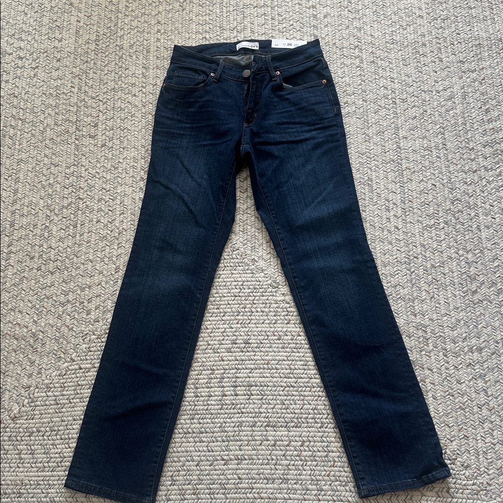 LOFT Curvy Straight Leg Dark Blue Jeans